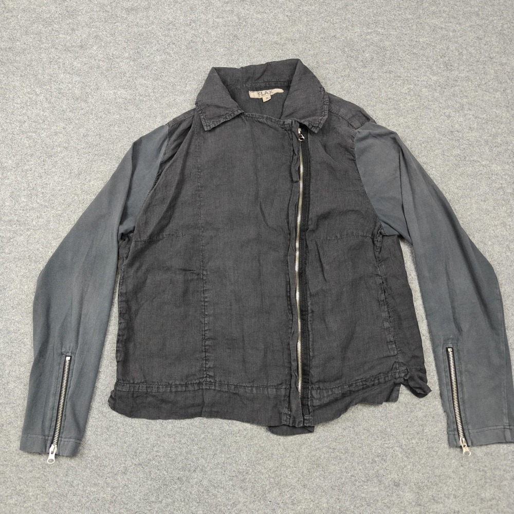 Flax Jacket Womens Small Gray Linen Moto Asym Zip Long Sleeve Pockets